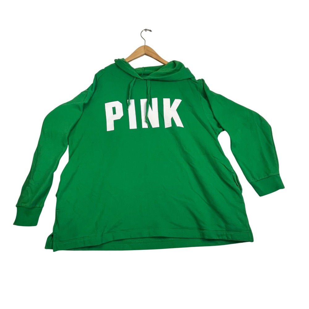 Pink Victoria's Secret Green Oversized Pullover Hoodie Logo Sweatshirt XL